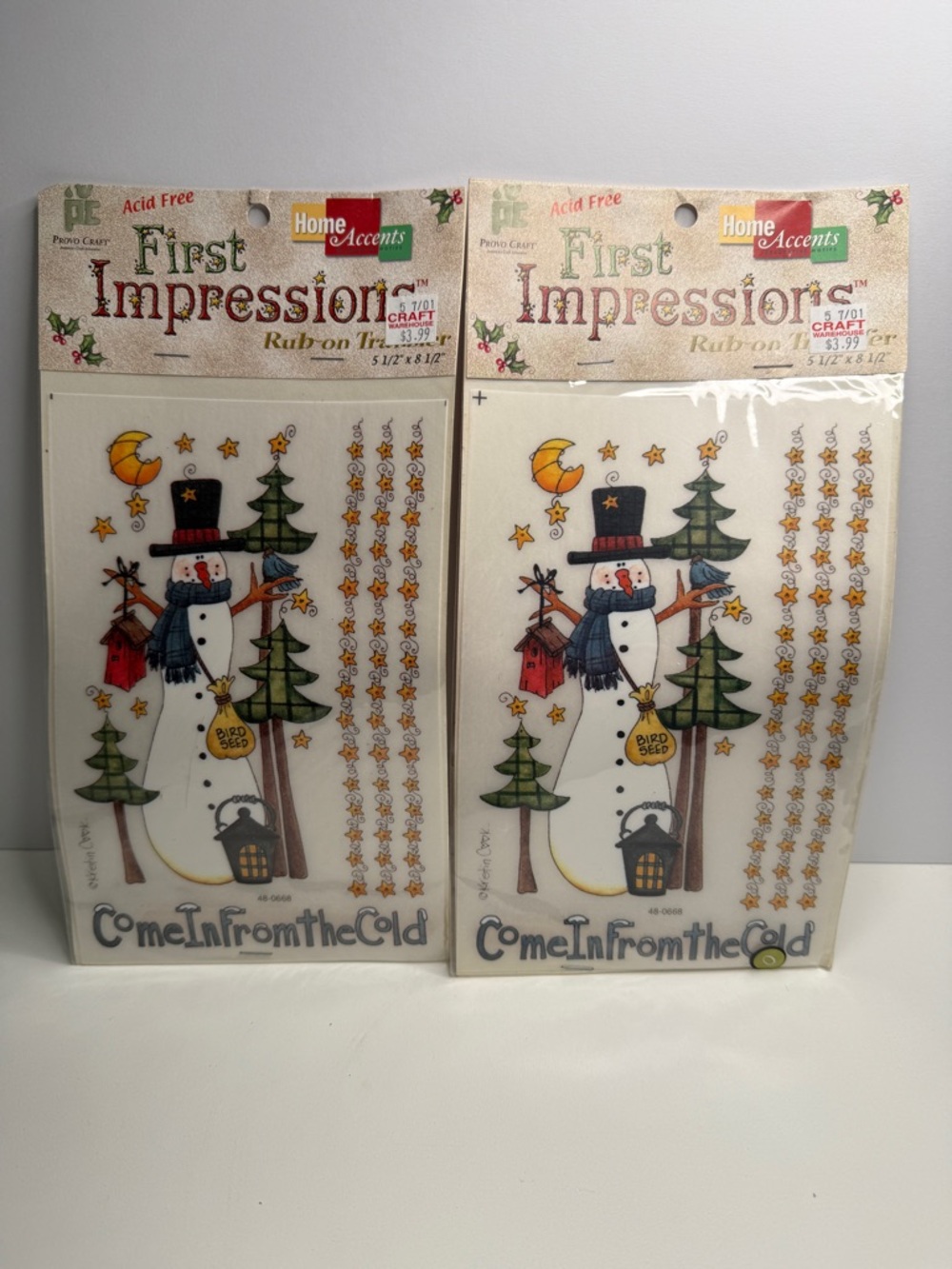 Lot of 2 Provo Craft rub on snowman transfers. Vintage craft projects. NWT